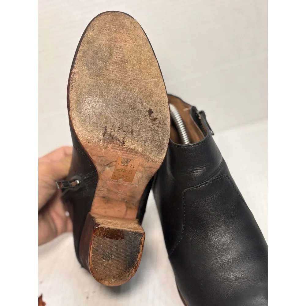 Madewell The Brenner Black Leather Ankle Boots Block Heel Side Zip Womens 9‎